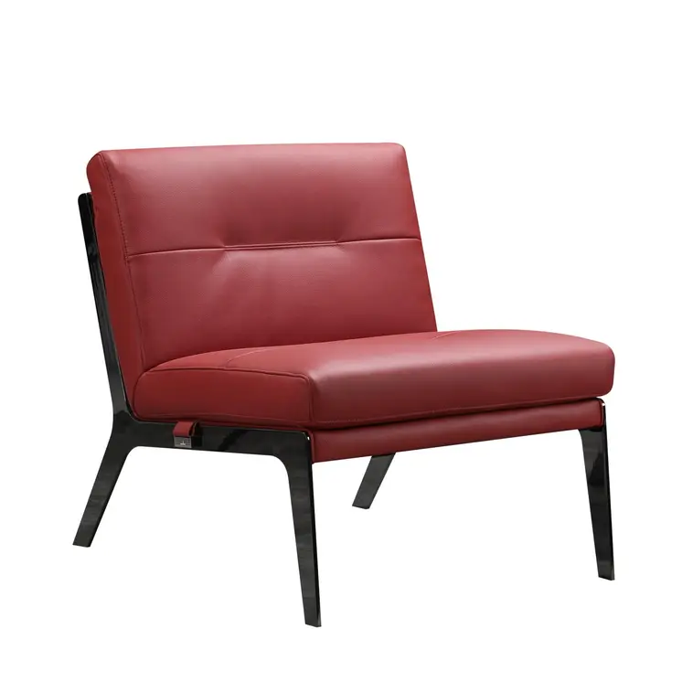 30" Red And Black Genuine Leather Slipper Chair