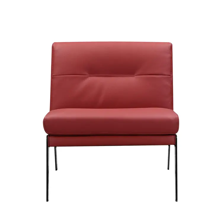 30" Red And Black Genuine Leather Slipper Chair