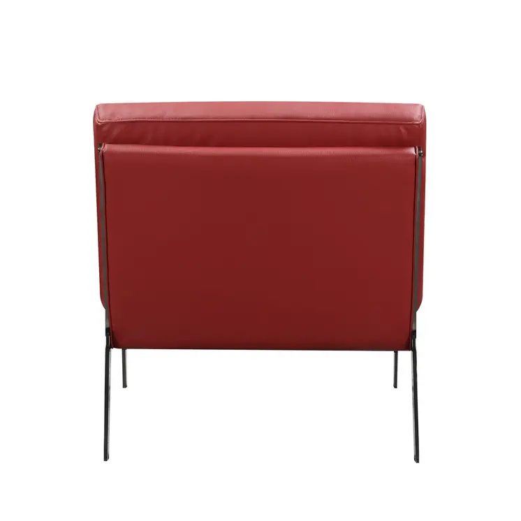 30" Red And Black Genuine Leather Slipper Chair