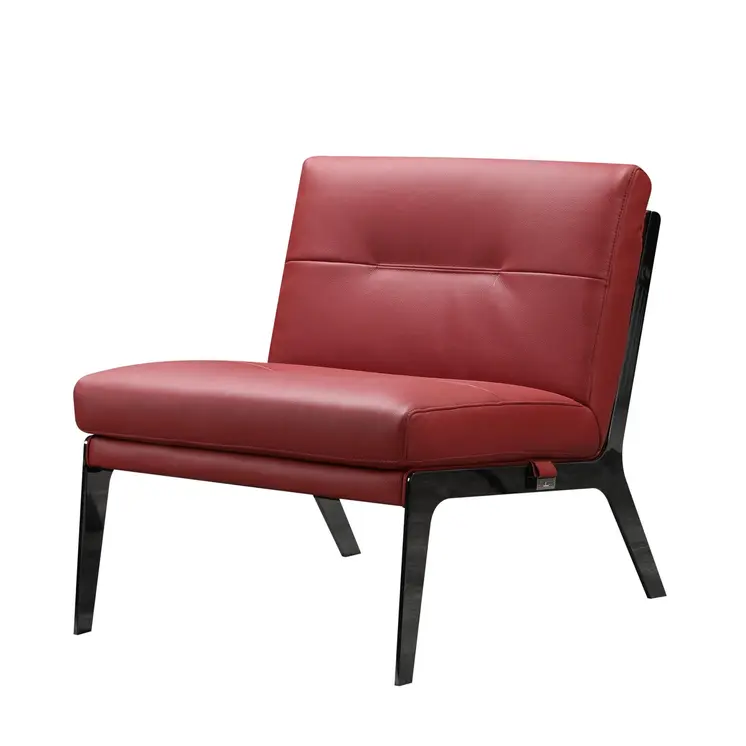 30" Red And Black Genuine Leather Slipper Chair