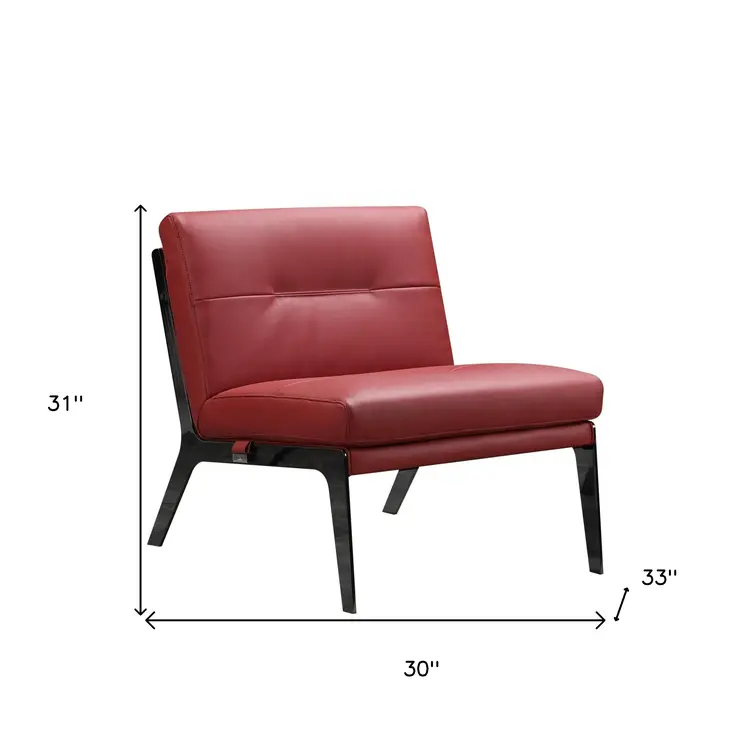 30" Red And Black Genuine Leather Slipper Chair