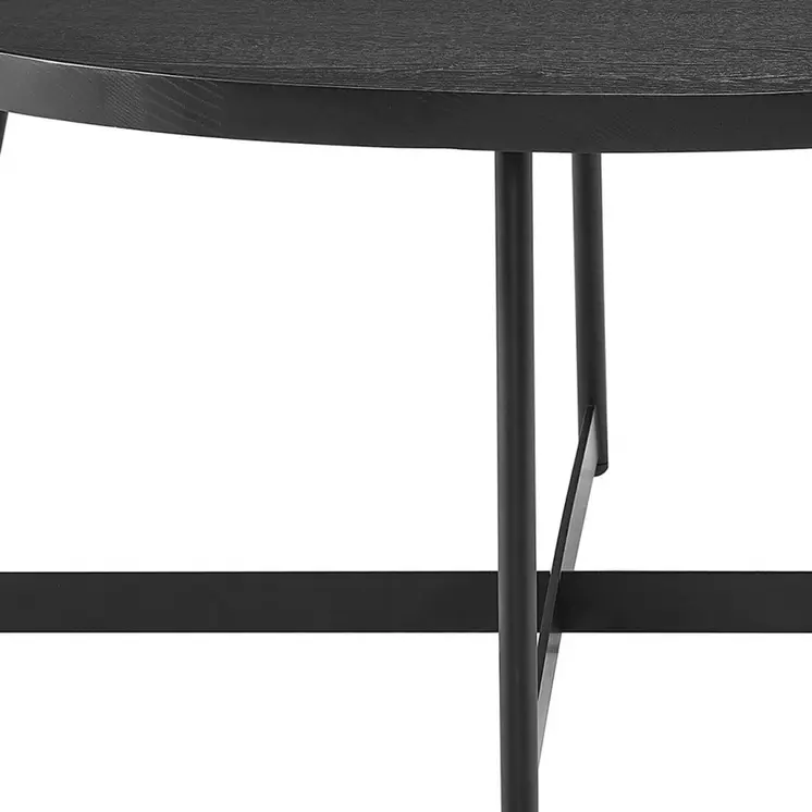 35" Black Wood And Metal Round Frame Coffee Table