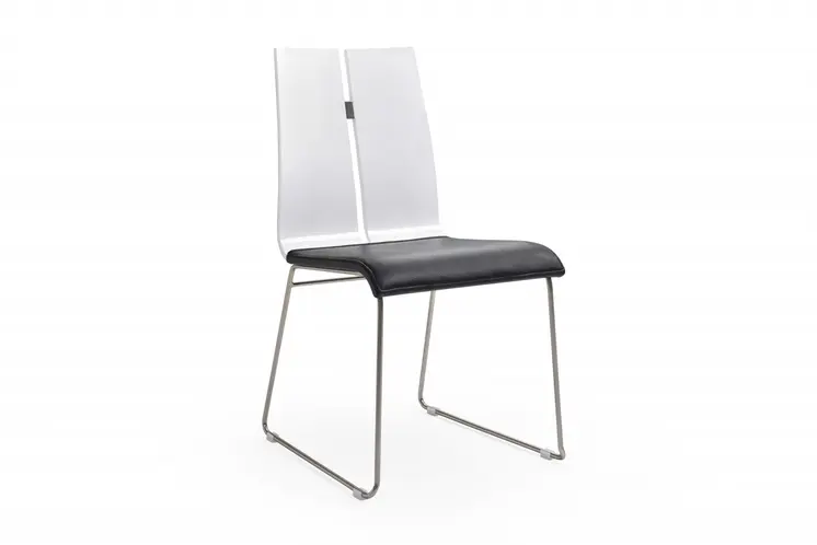 Set of Two Black and Silver Upholstered Faux Leather Dining Side Chairs
