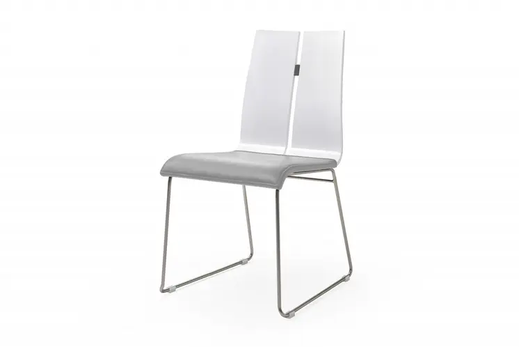 Gray and Silver Upholstered Faux Leather Dining Side Chair