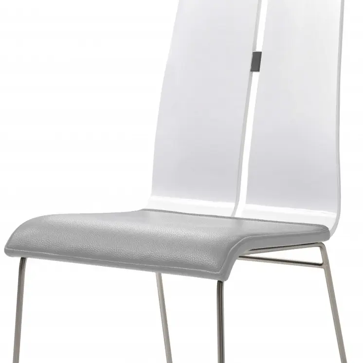 Gray and Silver Upholstered Faux Leather Dining Side Chair