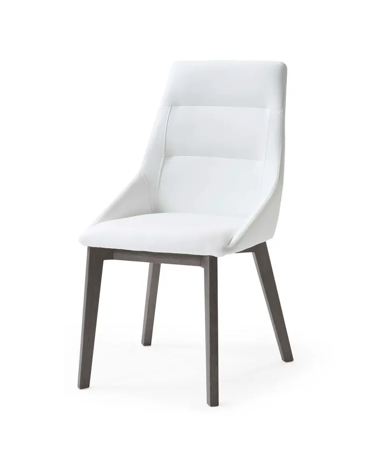 Set of Two White and Gray Upholstered Faux Leather Dining Side Chairs