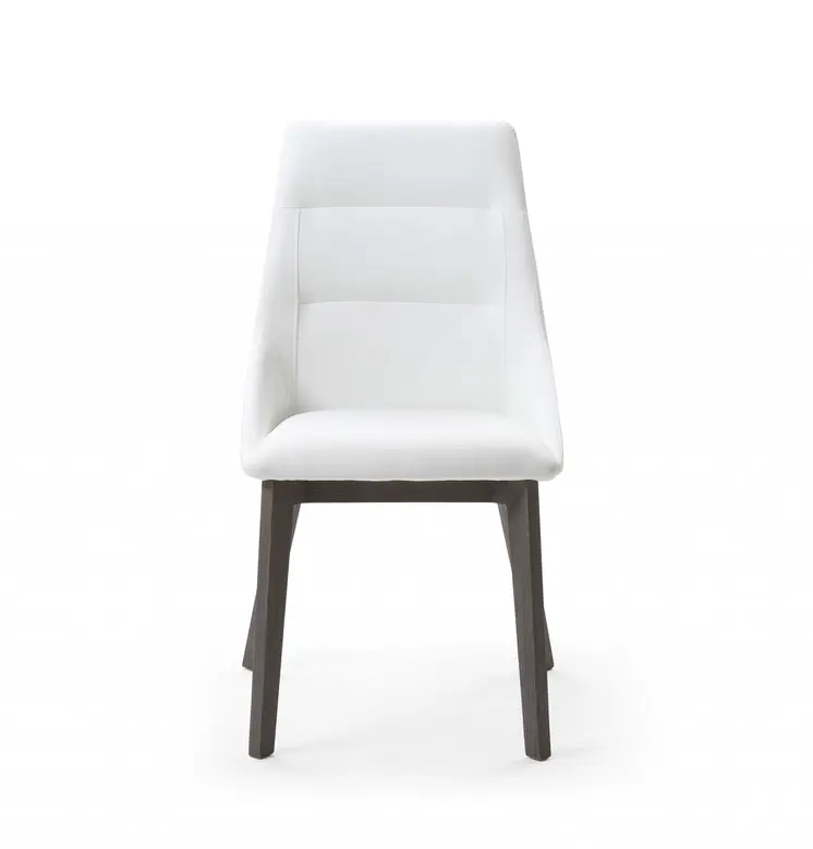 Set of Two White and Gray Upholstered Faux Leather Dining Side Chairs