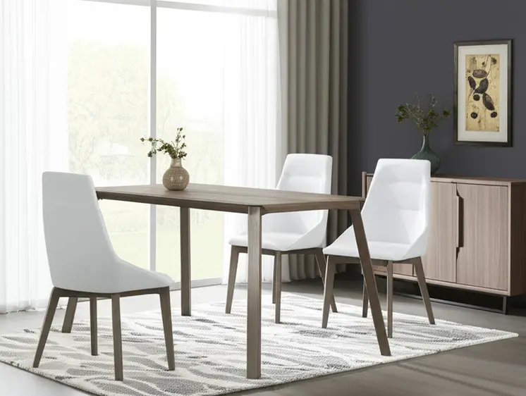 Set of Two White and Gray Upholstered Faux Leather Dining Side Chairs