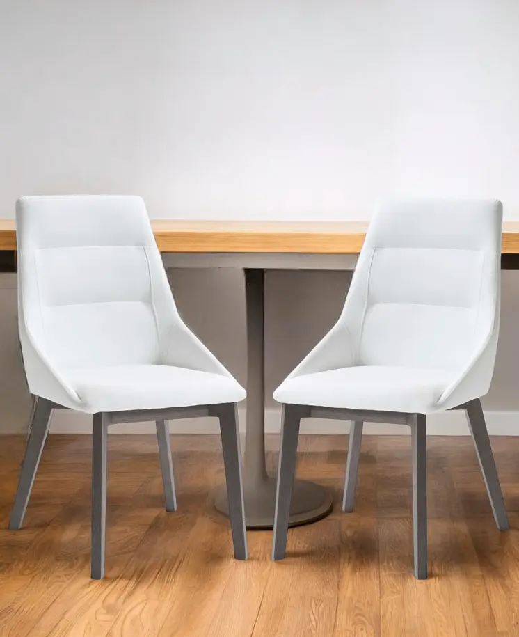 Set of Two White and Gray Upholstered Faux Leather Dining Side Chairs