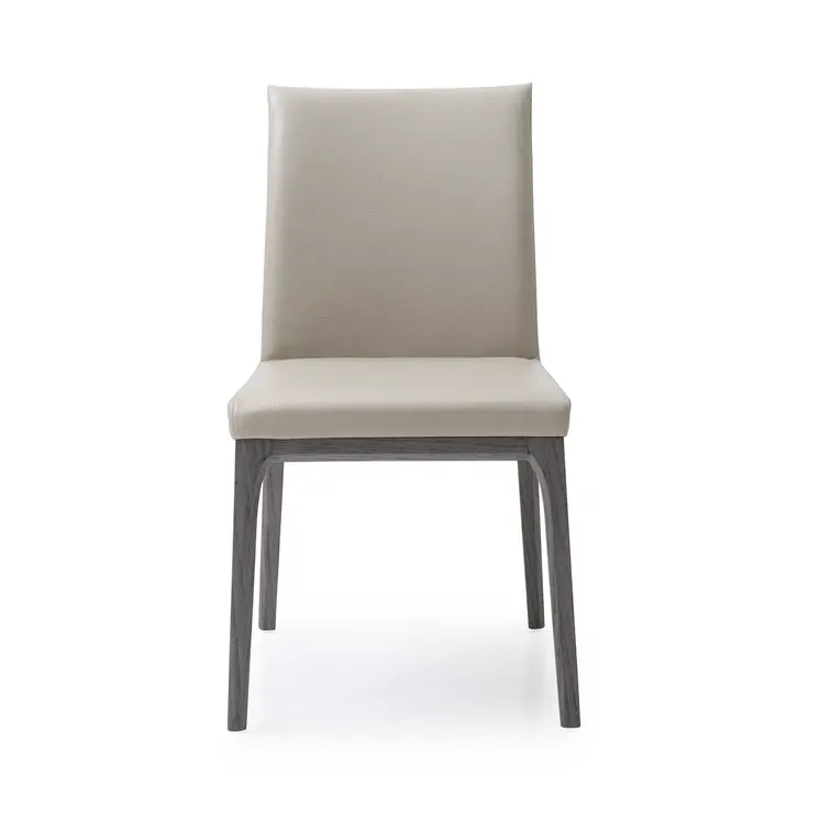 Set of Two Taupe and Gray Upholstered Faux Leather Dining Side Chairs