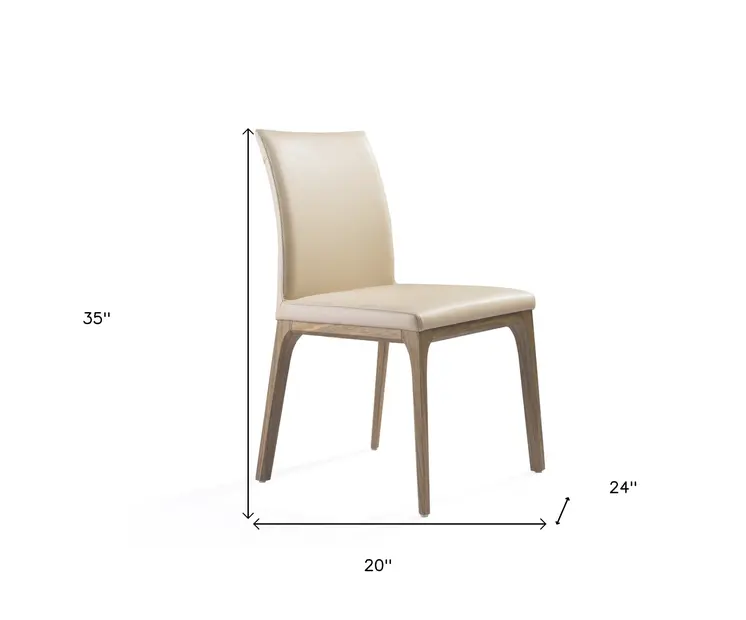 Set of Two Taupe and Brown Upholstered Faux Leather Dining Side Chairs