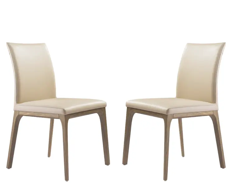 Set of Two Taupe and Brown Upholstered Faux Leather Dining Side Chairs