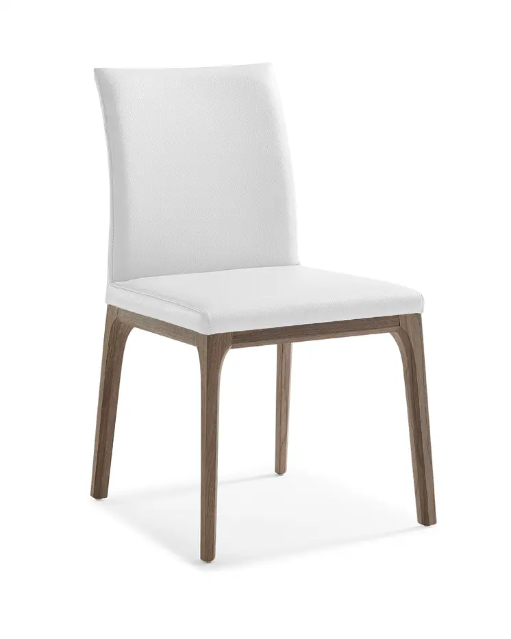 Set of Two White and Brown Upholstered Faux Leather Dining Side Chairs