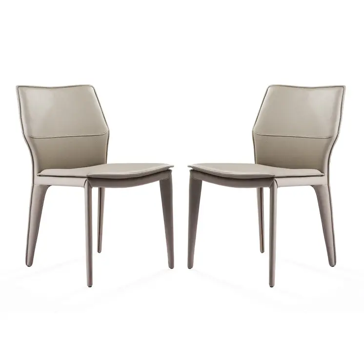 Set of Two Taupe Upholstered Faux Leather Dining Side Chairs