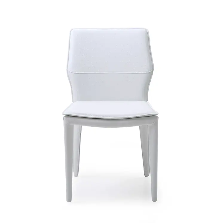 Set of Two White Slipcovered Upholstered Faux Leather Dining Side Chairs