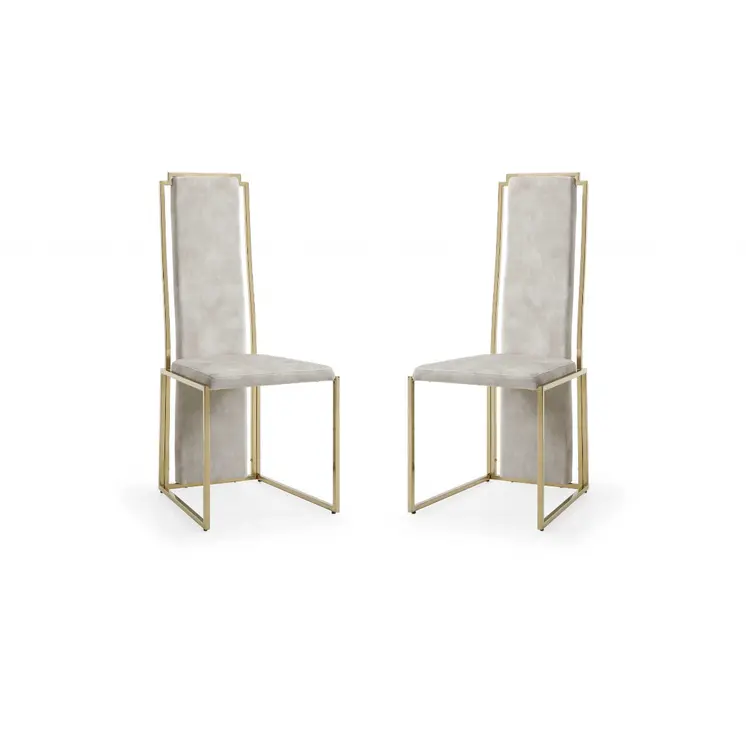 Set of Two Beige and Gold Upholstered Dining Side Chairs