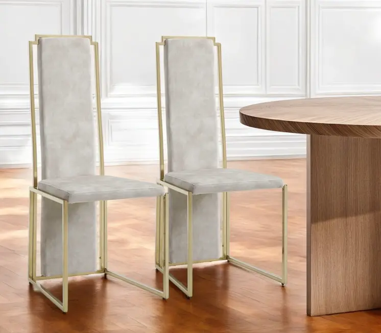 Set of Two Beige and Gold Upholstered Dining Side Chairs