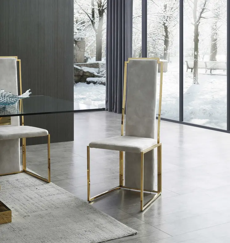 Set of Two Beige and Gold Upholstered Dining Side Chairs