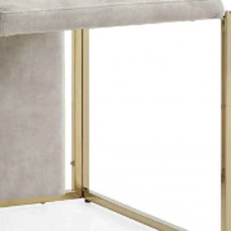 Set of Two Beige and Gold Upholstered Dining Side Chairs