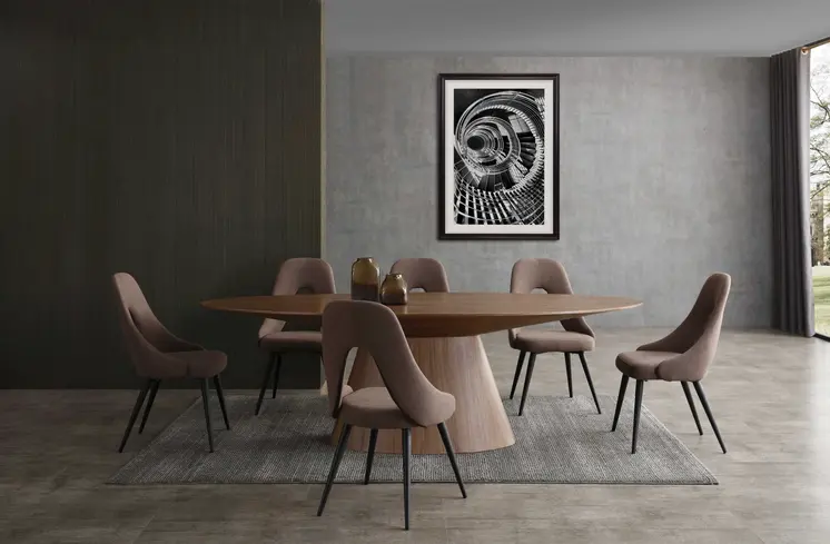 95" Brown Oval Solid Wood Pedestal Base Dining Table