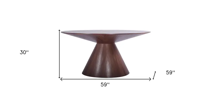 59" Brown Rounded Solid Wood Pedestal Base Dining Table