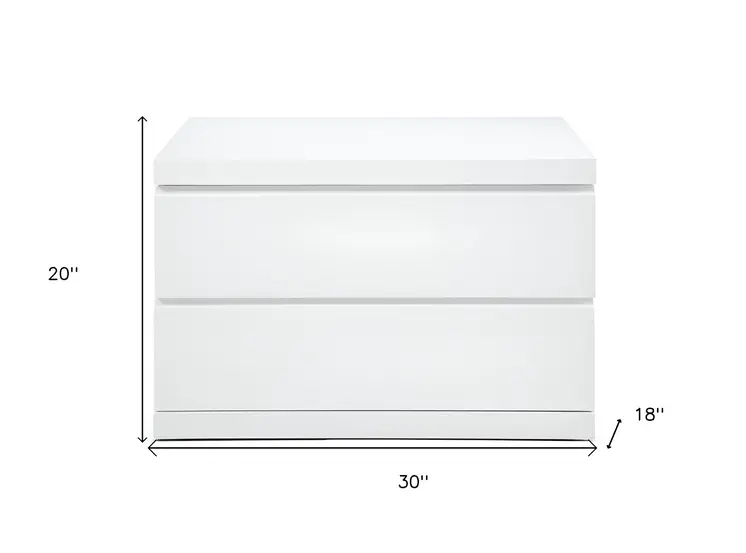 20" White Wood Two Drawer Nightstand