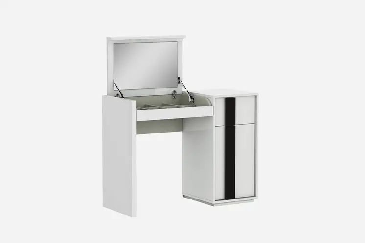 39" White Single Drawer Vanity Chest With Mirror