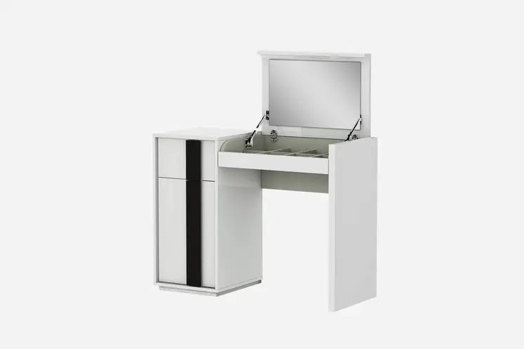 39" White Single Drawer Vanity Chest With Mirror