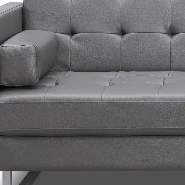 80" Gray Faux Leather Sleeper Sofa With Silver Legs