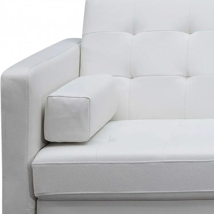 80" White Faux Leather Sleeper Sofa With Silver Legs