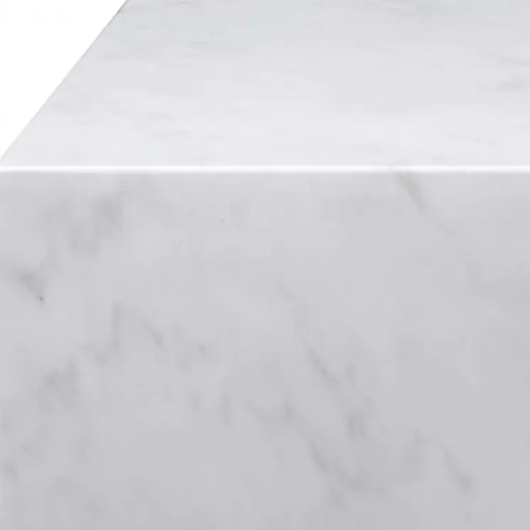 35" White Genuine Marble And Brass Square Coffee Table