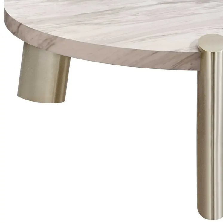 48" Gold And White Genuine Marble Round Coffee Table
