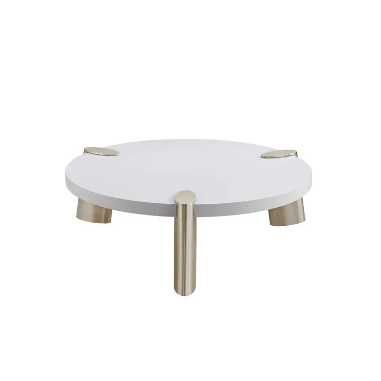 40" White And Gold Stainless Steel Round Coffee Table