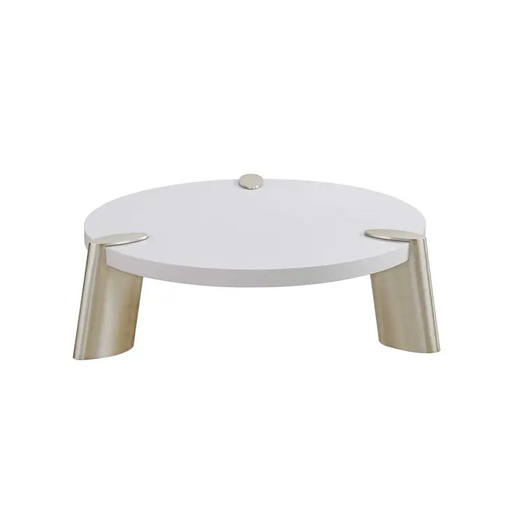 40" White And Gold Stainless Steel Round Coffee Table