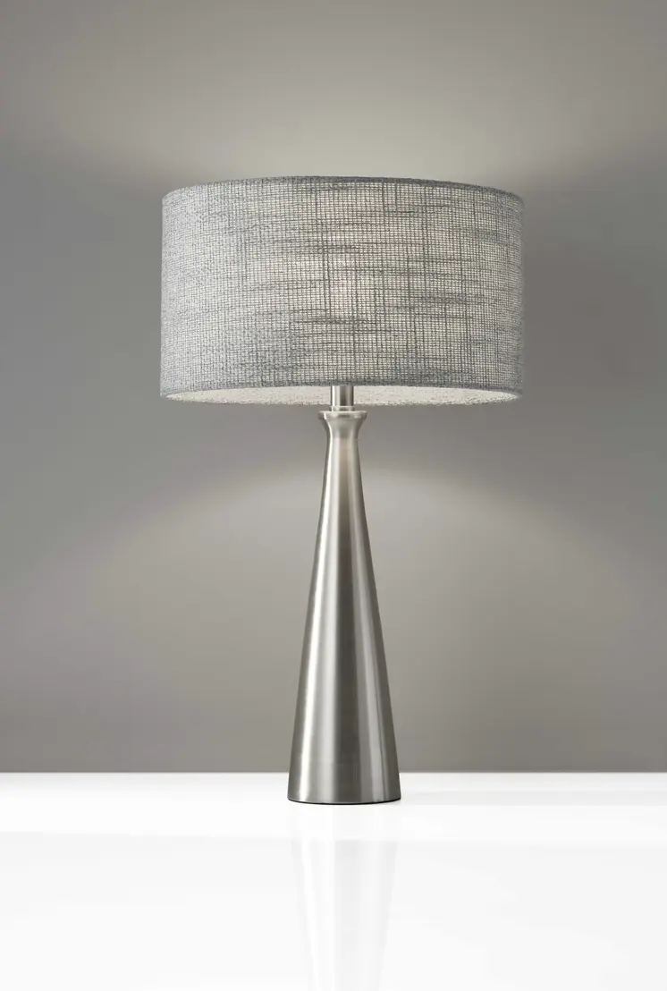 22" Silver Metal Table Lamp With Gray Drum Shade
