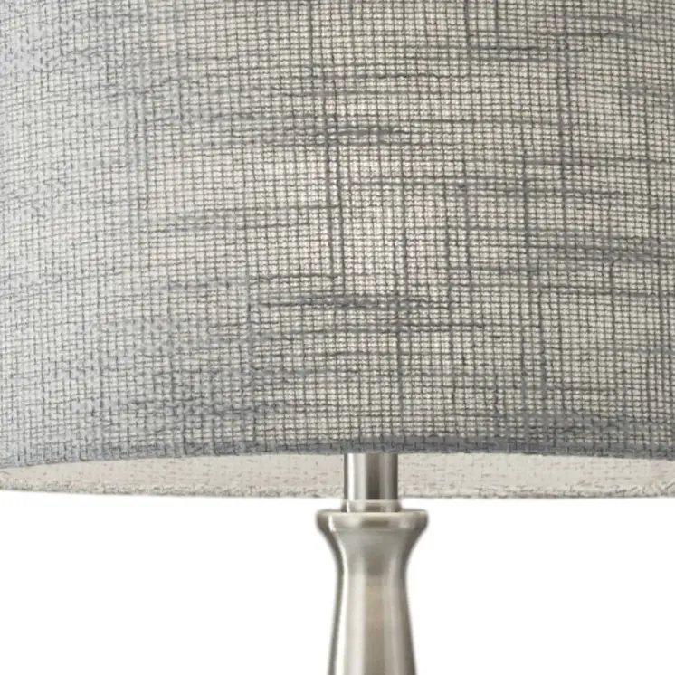 22" Silver Metal Table Lamp With Gray Drum Shade