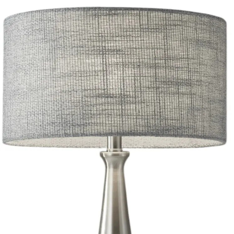 22" Silver Metal Table Lamp With Gray Drum Shade