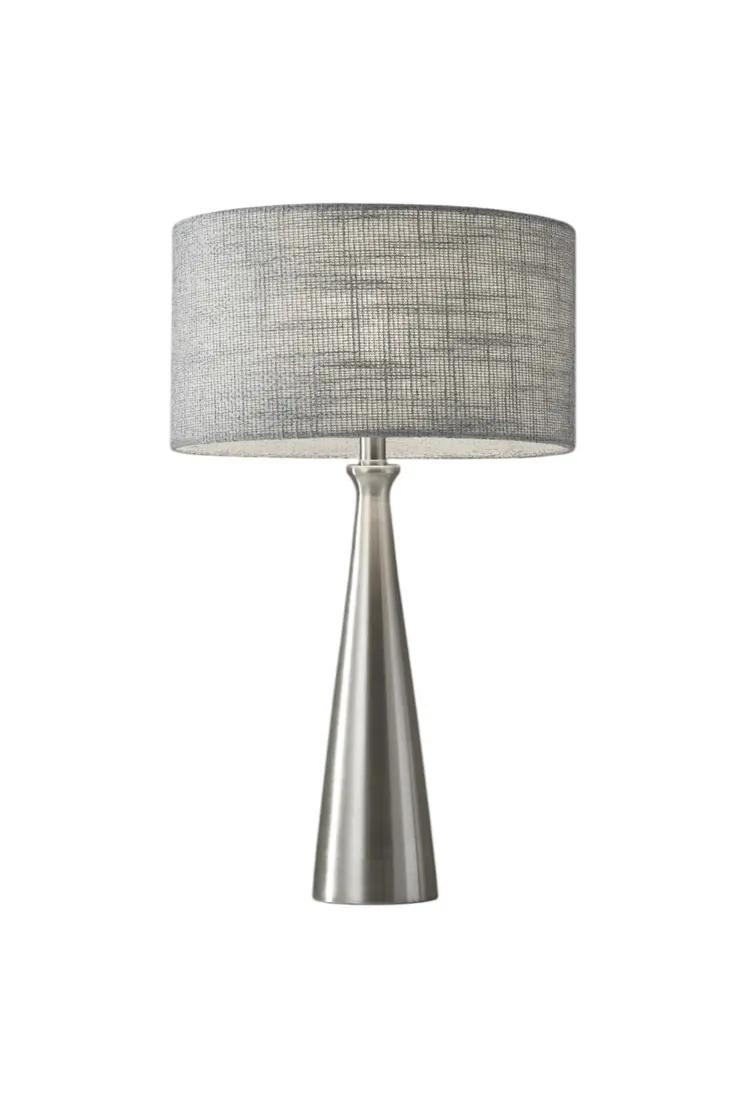 22" Silver Metal Table Lamp With Gray Drum Shade