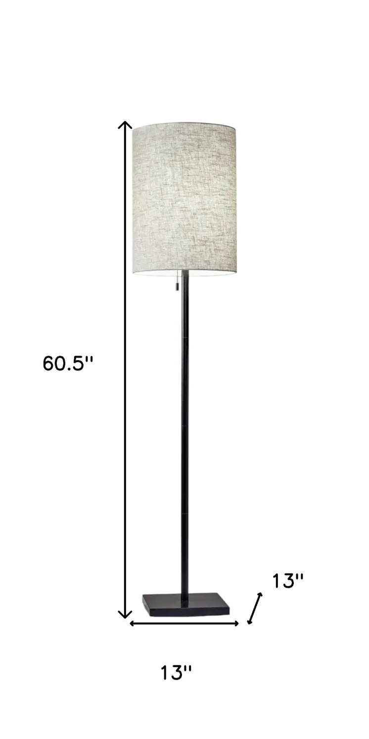 61" Bronze Metal Floor Lamp With Beige Fabric Shade