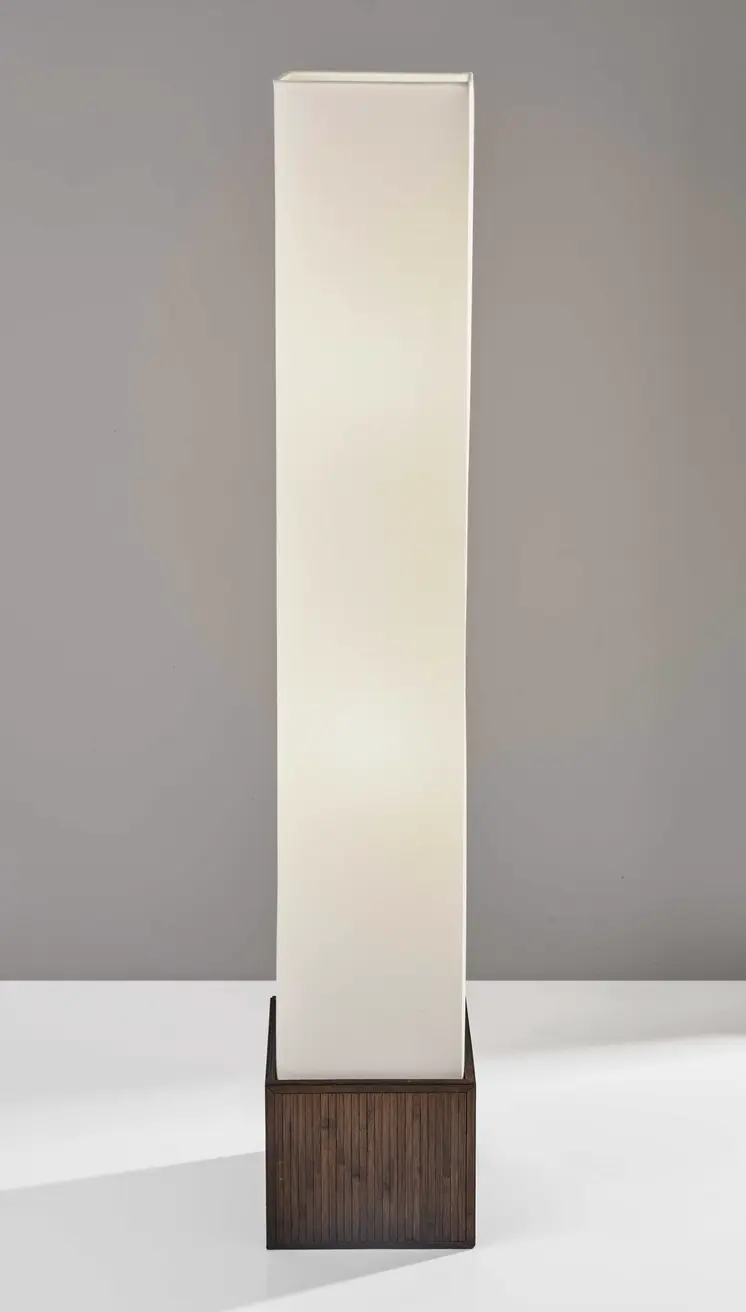 50" Brown And White Rattan Two Light Column Floor Lamp With White Fabric Shade