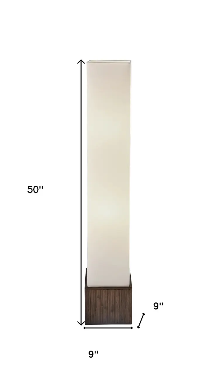 50" Brown And White Rattan Two Light Column Floor Lamp With White Fabric Shade