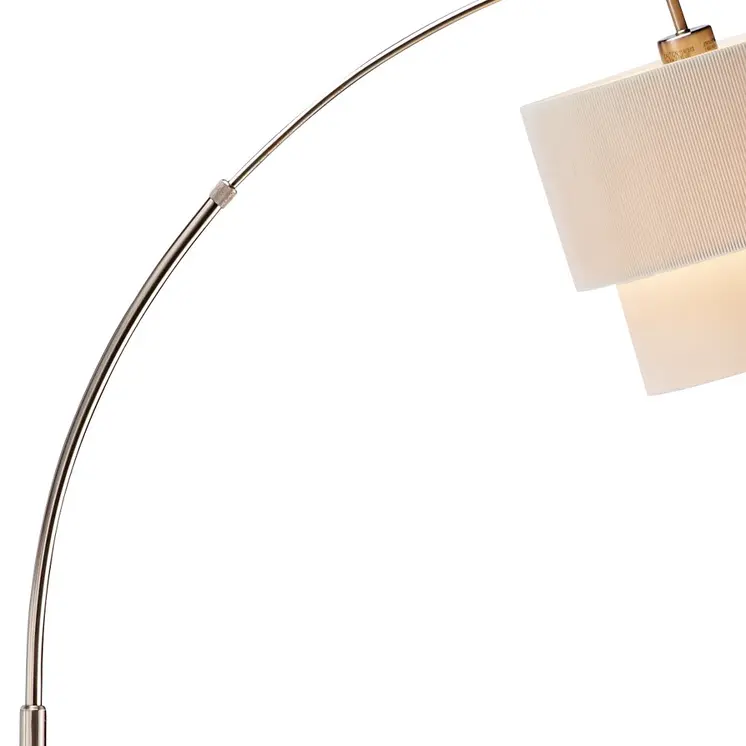 71" Silver Adjustable Arched Floor Lamp With White And Natural Fabric Drum Shade