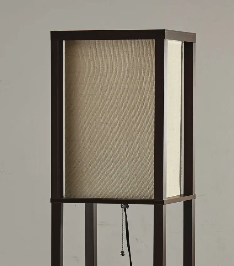 63" Brown Column Floor Lamp With Beige Fabric Square Shade