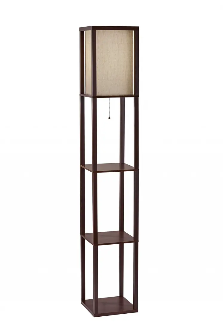 63" Brown Column Floor Lamp With Beige Fabric Square Shade