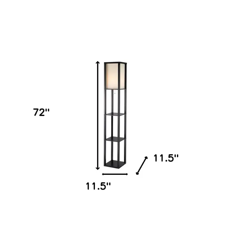 72" Black And White Solid Wood Column With White Cotton Shade