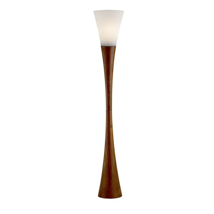 68" Brown And White Solid Wood Novelty Floor Lamp With White Acrylic Cone Shade