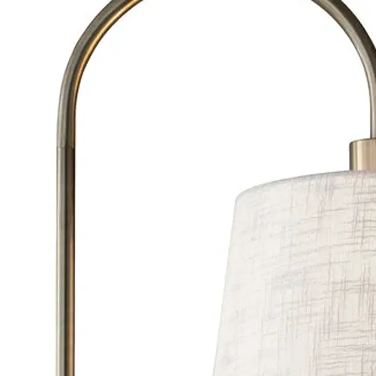 65" Black And Brass Tray Table Floor Lamp With Off White Linen Empire Shade