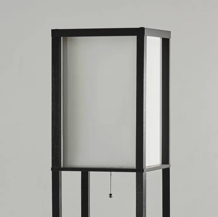 72" Black And Off White Column Floor Lamp With Off White Fabric Rectangular Shade