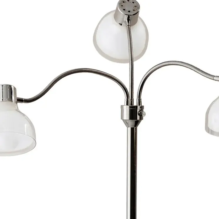 69" Silver Three Light Tree Floor Lamp With White Plastic Bowl Shade
