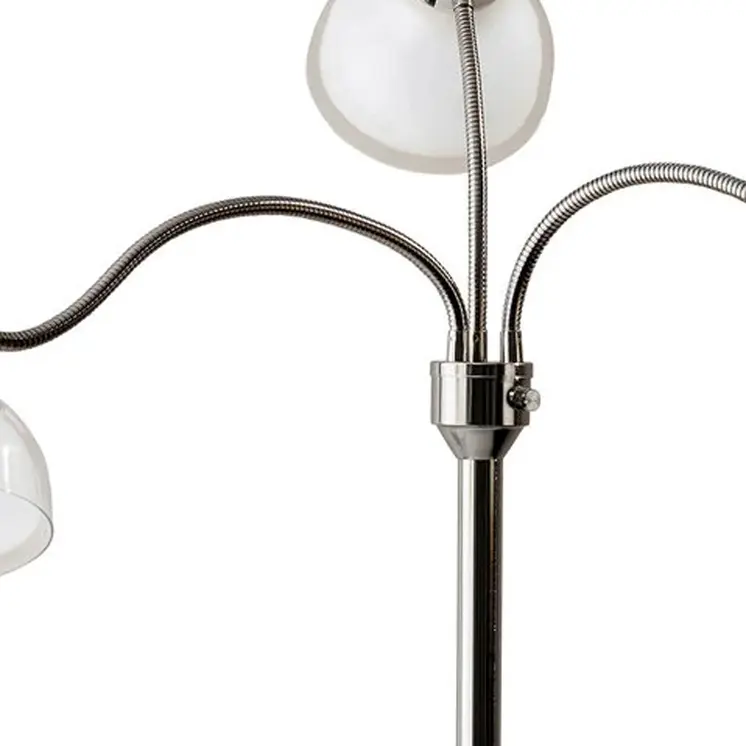 69" Silver Three Light Tree Floor Lamp With White Plastic Bowl Shade